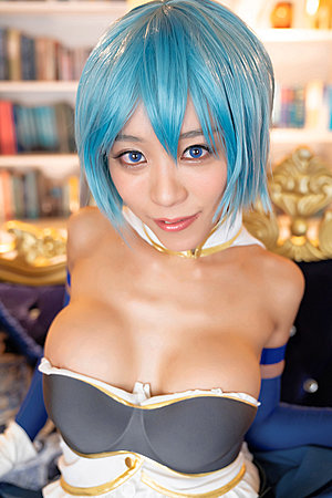 Busty japanese Nanako Nanahara cosplay, spreading legs and showing her shaved pussy