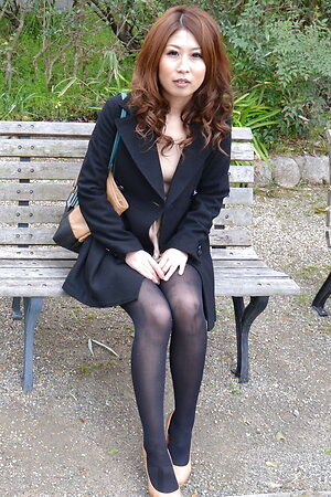 Sachi Suzuki rubs hairy hot box between legs after a walk in the park.